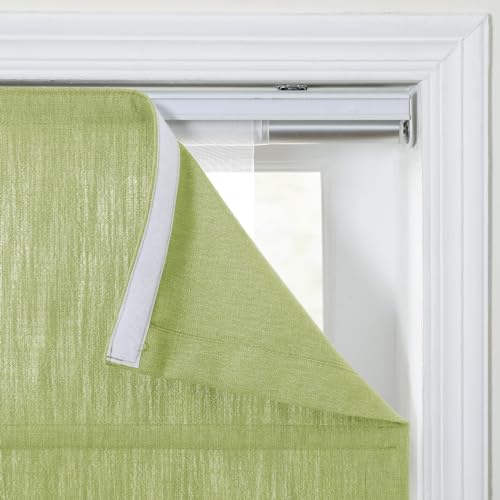 Image of TWOPAGES Isabella No Drill Cordless Roman Shade Linen Textured Cotton Roman Blind for Windows, Custom Made Room Darkening Blackout Roman Window Shade, Hardware Included, Green, 1 Piece