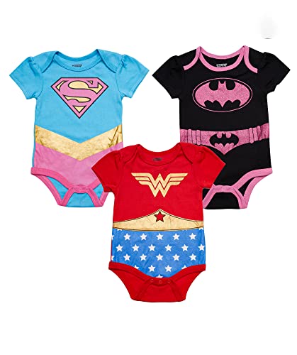 Image of DC Comics Justice League Baby Girls Bodysuit Multipack - Baby Girl Clothes - Newborn Girl Clothes
