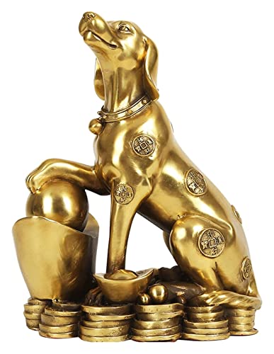 Statue de chien en cuivre pur RLKHXBS décoration bureau et extérieur S