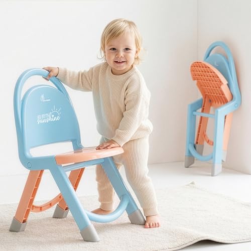 Image of R for Rabbit Jelly Bean Zippy Kids Folding Chair for 1-8 Years | Ergonomic Back Support | Lightweight & Portable | Stable Triangular Design | Indoor Outdoor Study Play Chair, Upto 40 kg (Blue Peach)