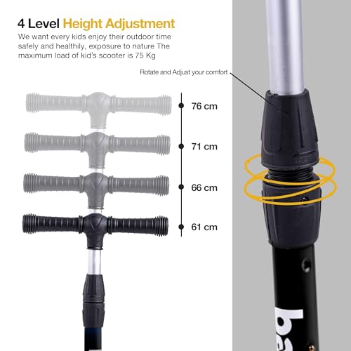 Image of Baybee Flash Kick Scooter for Kids | Smart Foldable 3 Wheel Kids Scooter with 4 Height Adjustable, LED PU Wheels & Brake | Skating Scooters Upto 75 Kg Capacity | Skate Scooters for Kid (Light Blue)