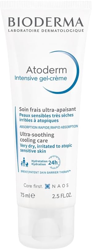 Atoderm Intensive Gel Crème with Niacinamide| Skin Barrier Repair| Ultra-light Soothing Gel moisturizer for Very Dry, Irritated, Atopic, Sensitive Skin, 75ml