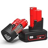 WORTHMAH Replacement for Milwaukee M12 Lithium-ion Battery 2 Packs 6.0Ah and 3.0Ah, for 48-11-2460 48-11-2440 Compatible with Milwaukee 12 Volt Cordless Tools