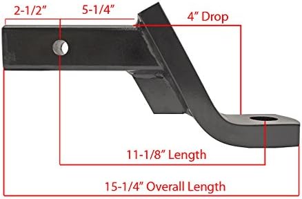 Heavy Duty Ball Mount (HUB-3411) for 2" Receivers - Made in U.S.A. Fits 2-in Receiver, 12,000 lbs, 4-Inch Drop, Black