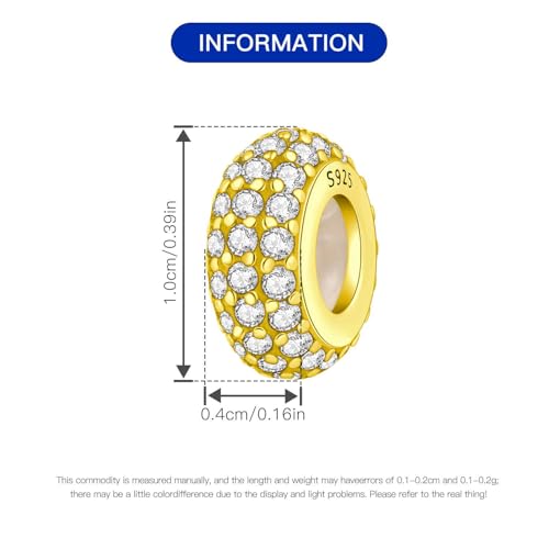 PANPOKI Spacer Beads/Stopper Perlen für Armbänder & Ketten, 925 Sterling Silber Perlen | Glatt & Pave Zirkonia (Weiß, Blau, 18K Gold plattiert) | Anti-Rutsch Trenner Charms (2Pcs Gold CZ Spacer)