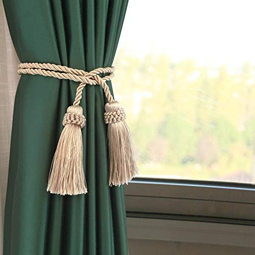 Fenghuangwu Curtain Tiebacks Handmade Decorative Curtain Holdbacks Rope with Tassel (Beige, 2P)