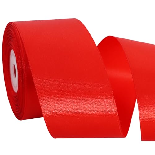 TONIFUL 5cm x 20M rotes ​Band breit geschenkband große Schleife Satinband für Auto Bogen Schleifen Partydekoration Stuhl Hochzeit Der Valentinstag Geschenkverpackungen Strauß geschenkband