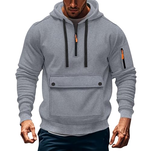 Sweat à capuche cargo pour homme avec poches sécurisées gilet militaire gris L