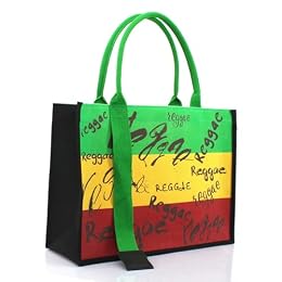 VOARYISA Women's Canvas Tote Bag Waterproof Ribbon Beach Bag Jamaican Reggae Party Bag(Reggae)