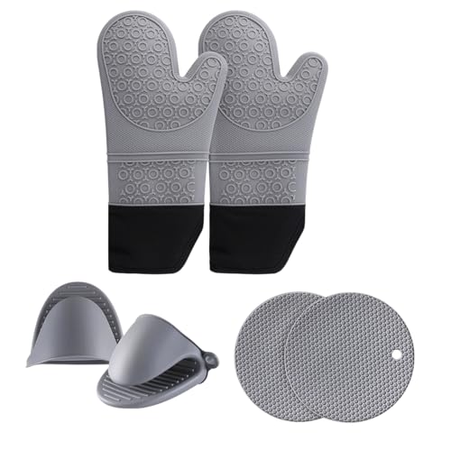 Ziyonix 6 Pezzi Guanti da Forno in Silicone, Extra Lungo Antiscivolo, Grigio
