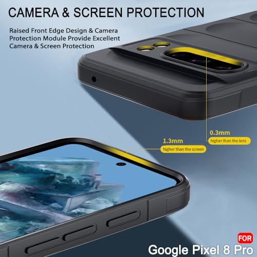 Image of TheGiftKart Liquid Silicon Back Cover Case for Google Pixel 8 Pro | Shockproof Military Grade Protection | Micro-Fibre Cloth On Inner Side | Built-in Anti-Slip Grip Case Cover (TPU, Black)