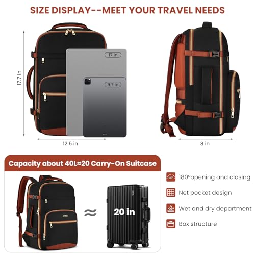 Image of Travel Carry On Backpack for Women with 4 Packing Cubes,TSA Airline Approved Weekender Bags for Airplane Travel Essentials, Mochila Viaje for Business Hiking Work School College