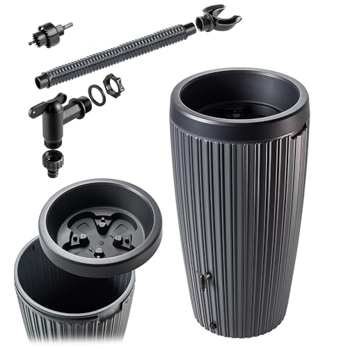 KADAX Regentonne mit im Deckel integrierter Pflanzschale 240 L, Regenfass aus Kunststoff, Regenwasserbehälter mit Wasserhahn, Frostsicher Regentank (Anthrazit) KADAX Regentonne mit im Deckel integrierter Pflanzschale 240 L, Regenfass aus Kunststoff, Regenwasserbehälter mit Wasserhahn, Frostsicher Regentank (Anthrazit)