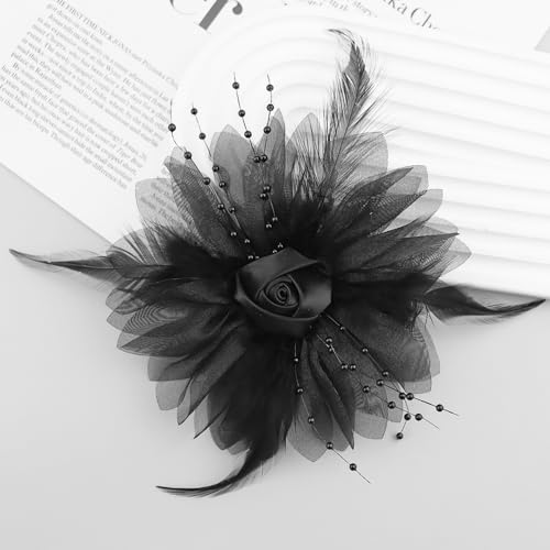 Image of Charm Feather Flower Big Brooch /Clip Boutonniere Corsage Pin for Ladies Girls Handcrafted Rose Accessory Decoration Elegant for Wedding Party Everyday For Dress Blouse Lapel Costumes Dress Up Gift