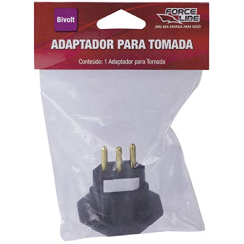 Adaptador Para Tomada Universal 2Pinos+T 10A Bivolt Preto, Force Line, 4312