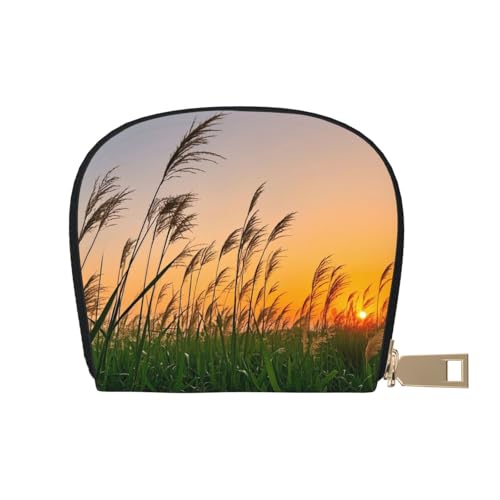 Through the Wild Grass Print Credit Card Holder, PU Leather Small Card Bag Wallets with Zipper for Women Men id Business Card