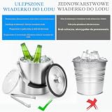Druuzyl Pojemnik na kostki lodu 1,6 l, stal nierdzewna, z hermetyczną pokrywką, sitko i szczypce do lodu, stal nierdzewna, podwójne ścianki izolowane do chłodzenia butelek, przenośny pojemnik na lód