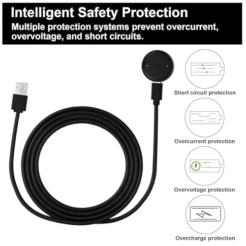 BTFO Ladekabel für Amazfit Active 2/Bip 6, 1m Langes USB-Ersatzladekabel Tragbare Smartwatch Typ C Dock & Ladestation (Schwarz)