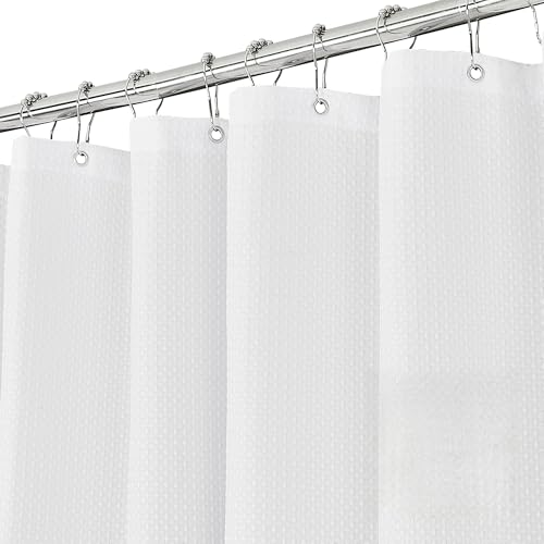 FIISAYL Waffle Tenda Doccia Tenda Vasca da Bagno Rigida Tessuto in Poliestere Lavabile in Lavatrice con 12 Anelli Impermeabile 90 x 183 cm(Bianco)