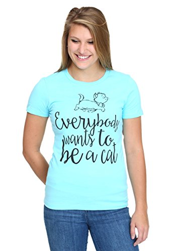 Disney Aristocats Marie Everyone Wants to Be A Cat Juniors T-shirt (Medium, Cancun Blue)