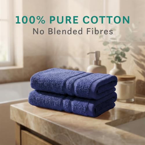 Image of MYTRIDENT Trident Hand Towels, 100% Cotton, Highly Absorbent, Super Soft, 2 Piece Hand Towel Set, 400 GSM, Hand Towel Set of 2, Gym Spa Towel, Comfort Living Towel-New Navy
