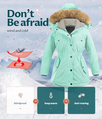 Image of CREATMO US Girl's Long Winter Warm Parka Sherpa Trimmed Collar Puffer Ski Jacket Coat