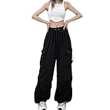 FENGQIYUNHAI Baggy Cargo Pants for Women Parachute Drawstring Ruched Track Pants Multiple Pockets Jogger Y2K Pants Black