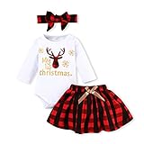 Baby Mädchen Weihnachtskleidung Set My First Christmas Dress Sets Neugeborenes Kleinkind Langarm Strampler Top Tutu Röcke Lange Socken Stirnband Outfits 4 STÜCKE
