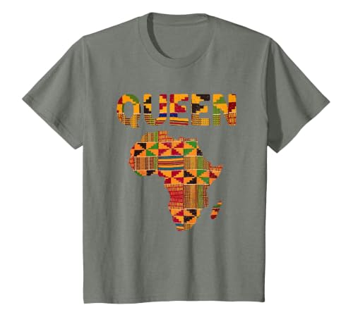 Cool African Queen Art Kente Cloth Africa Ghana Kids Women T-Shirt, Youth, Olive Heather, 3T