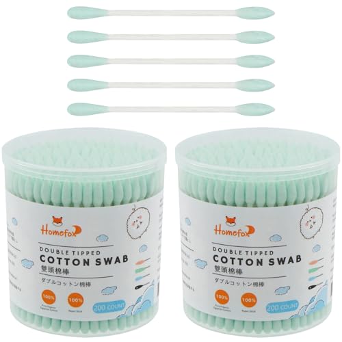 Image of Green Cotton Swabs Precision Pointed - 400 Count Pointy Organic Cotton Buds Double Side Tightly Wrapped Cotton Tips Paper Stick Soft Gentle Lint-Free Cruelty-Free, Pointy & Round (Green)