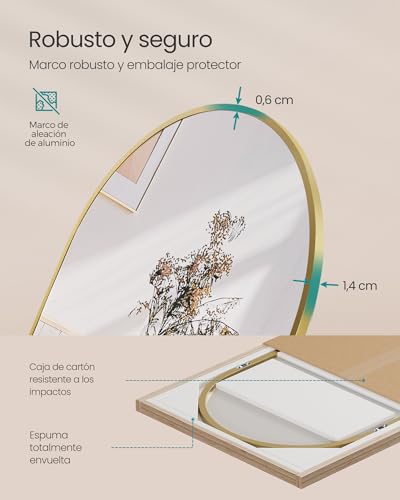 Miniatura 7 de Songmics Espejo De Cuerpo Entero, 160 X 50 Cm, Espejo Arqueado Con Soporte, Con Marco De Aleación De Aluminio, Cristal Templado, Para Dormitorio, Salón, Vestuario, Oro Pálido Lfm031a01