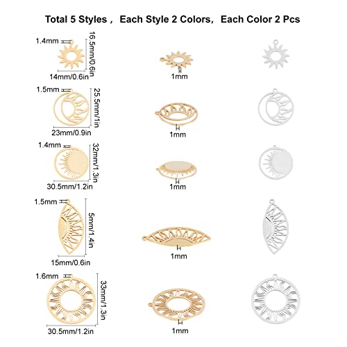 SUNNYCLUE 1 Box 20PCS 5 Style Stainless Steel Sun Moon Stars Charms Moon Charms for Bracelets Making Charms Pendants for DIY Jewellery Making Charms Necklace Crafting Earrings - Image 2
