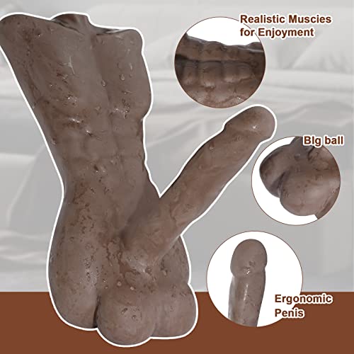 Image of ferch Male Sex Dolls with Realistic Dildo Sex Toys for Women, Male Torso Penis Love Doll with Big Dildo Unisex Female Masturbation Adult Sex Toys for Women Couple - 13.3*6.7 inch, 4.4LB (Dark Brown)