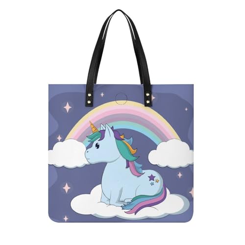 Sac shopping arc-en-ciel licorne pour femmes grand tote bag de voyage en tissu 39x39cm