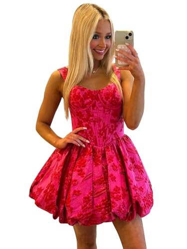 Strapless Floral Homecoming Dresses for Teens 2025 A Line Corset Tiered Short Cocktail Prom Dress