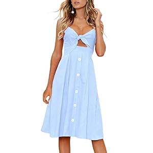 FANCYINN Women’s Tie Front Summer Midi Dress V Neck Floral Print Button Down Spaghetti Strap Dress
