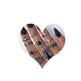 Missgrace Vintage Boho Rings Crystal Rhinestones Joint Knuckle Stackable Ring Set with Cresent Punk