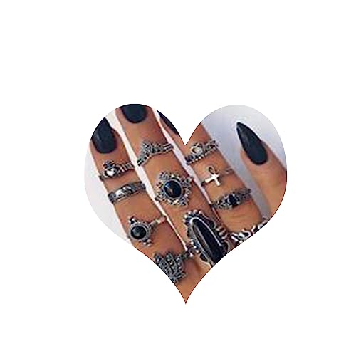 Missgrace Vintage Boho Rings Crystal Rhinestones Joint Knuckle Stackable Ring Set With Cresent Punk Snake Stacking Midi Finger Rings For Women And Girls (Style 7) #TOP19