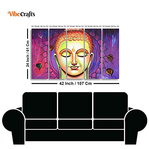 Image of VIBECRAFTS Spiritual Buddha Meditating Wall Painting Five Pieces For Home|Office|Living Room|Gift (PTVC5Pcs4 8594)