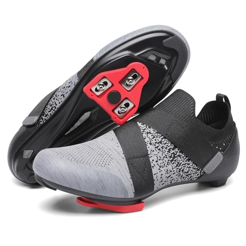 KESCOO Unisex Cycling Shoes Compatible with Peloton Bike Delta Cleats Included Indoor Outdoor Road Spin Bike Shoes for Men Women Grey 44