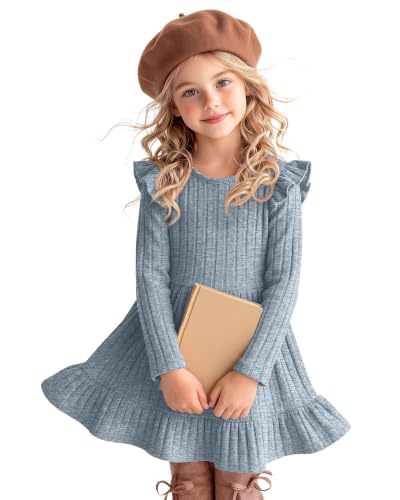 Hyggeweir Toddler Girls' Long Sleeve Sweater Dress 3t-8Y Blue 4-5T