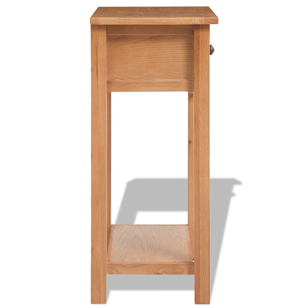 Solidny stolik konsolowy z litego drewna dębowego 50 x 32 x 75 cm z szufladą, prosty stolik konsolowy do salonu, przedpokoju lub jako stolik pomocniczy