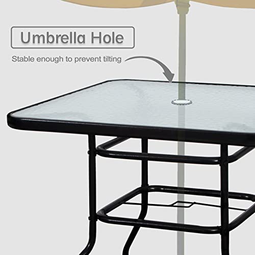 Dimar Garden 32 Inch Outdoor Coffee Table With Umbrella Hole, Patio Square Side Bistro Table With Glass Top thumb #3