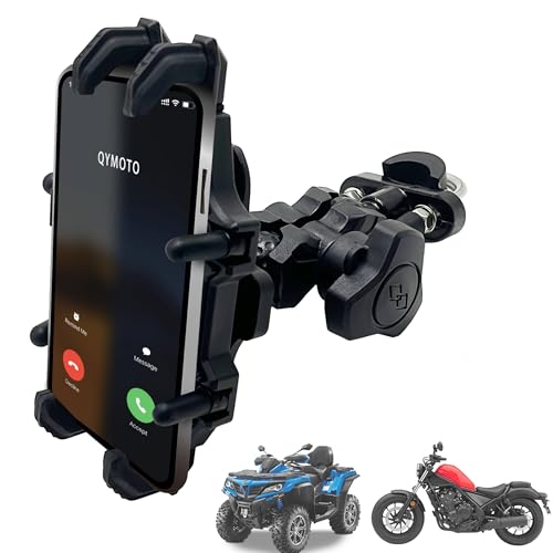 QYMOTO Motorcycle Phone Mount,ATV Cell Phone Holder,4 Wheeler,Mini Bike,Dirt Bike Phone Mount Anti-Shake Sturdy for Handlebar Phone Holder Clamp with Damper,Scooter with Extension Arm 360° Rotation
