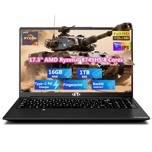 Image of 17.3 inch IPS FHD Gaming Laptop, AMD Ryzen 7 8745HS 16GB DDR5 RAM 1TB SSD (Beat R9 6900HX, up to 4.9GHz) Radeon 780M Graphics Business Computer with 100W Type-C, Fingerprint USB-C 4.0 Win11 Black
