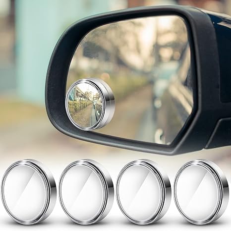 Image of Blind Spot Rear View Mirror, 360 Rotate Round HD Glass Convex, Adjustable Automotive with ABS Protective Shell for Suv Van Universal Cars. (SILVER, PACK OF 4)
