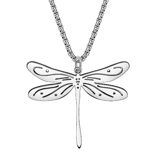 RAIDIN Acero inoxidable lindo collar de libélula colgante para las mujeres niñas 18K chapado en oro plata collares de insectos joyería minimalista de verano regalos para mamá (Plata-037)