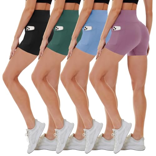 Image of CAMPSNAIL 4 Pack Biker Shorts for Women High Waist - 5 inch /8 inch Tummy Control Soft Athletic Yoga Workout Running Gym Shorts