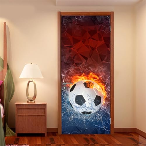 Vinilos Para Puertas 95X215Cm Fútbol Vinilo Puerta 3D Pegatinas Para La Renovación De La Puerta Arte Mural Etiqueta Carteles Pegatinas De Pared Diy Decoraciones