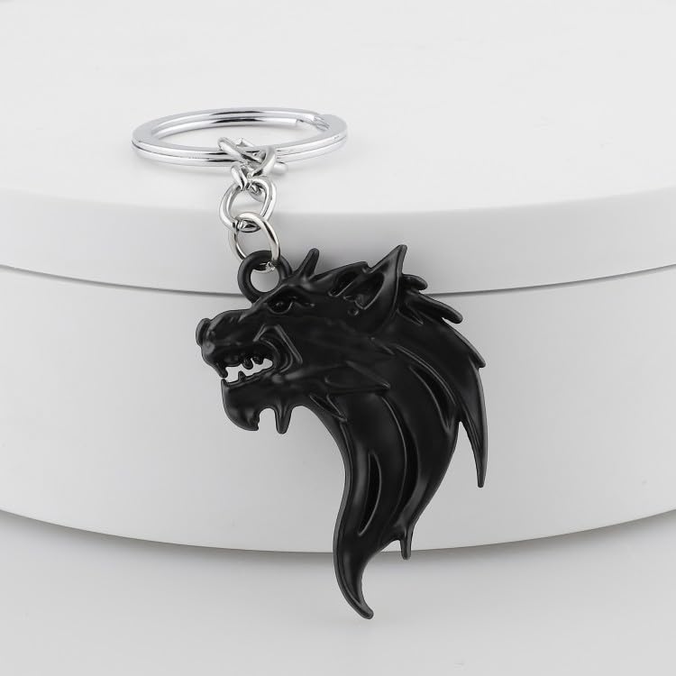 Image of Cool Wolf Head Car Decorations Badge Emblem Key chian 3D Nameplate Key Ring for Car Gift (Black Keychain)